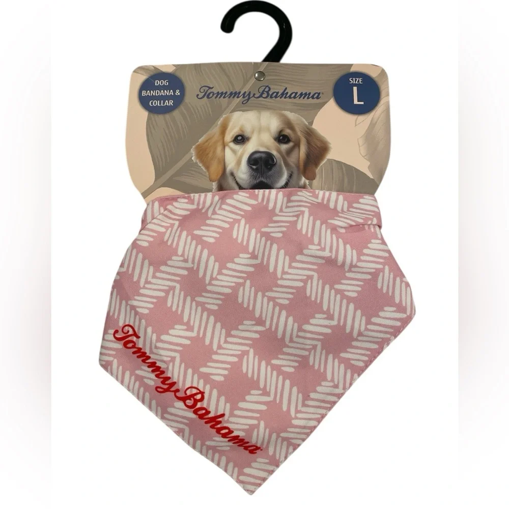 Tommy Bahama Dog Bandana and Collar Size Large Pink and White